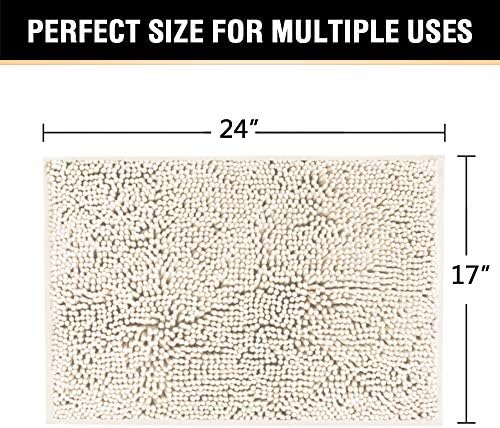 H.VERSAILTEX Bath Mat Bathroom Rug Bath Rugs for Bathroom Non Slip Bath Mats Extra Thick Chenille Rug 17" x 24" Absorbent Soft Shaggy Washable Dry Fast Plush Rugs for Bathtubs - Ivory