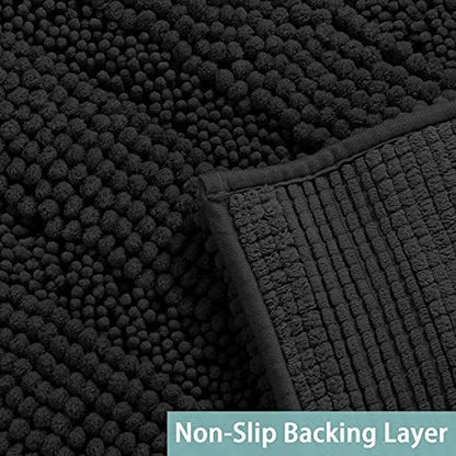 Turquoize Bathroom Rug 24"x36", Soft Absorbent Chenille Bath Rug, Black