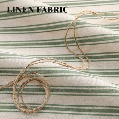 Farmhouse Shower Curtain Ruffle Linen Cream-Green Stripe 48"W x 72"L