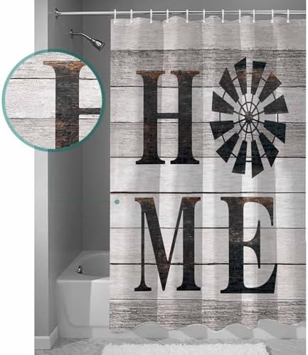 Shower Curtain Bathroom Set Rustic Farm Windmill Home Quotes Waterproof Shower Curtains with Grommets Hooks Chic Wooden Plank Privacy Bath Curtain for Bathtub Decor 72x78in