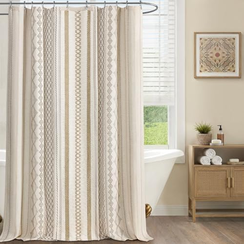 Natural Linen Boho Shower Curtain,72" W x 96" L