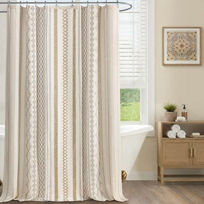 Natural Linen Boho Shower Curtain,72" W x 90" L
