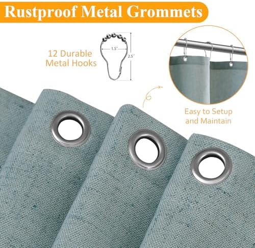 Naturoom Linen Shower Curtain 72 Inch Long for Bathroom Light Blue 1 Panel