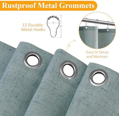Naturoom Linen Shower Curtain 72 Inch Long for Bathroom Light Blue 1 Panel