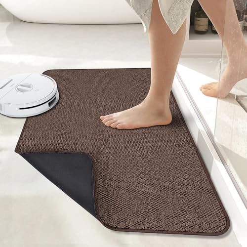 Bath Mat,Ultra Thin Bathroom Runner Rugs,Large Bath Mats for Bathroom,Quick Dry,Non-Slip,Machine Washable,Low Pile,Bath Rug,Shower Outside,Sink,Home Decor Accessories.Brown,1'5"x2'11"（17x35inch）