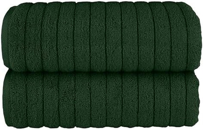 Elegant Comfort 100% Turkish Cotton Corduroy Ribbed Luxury Soft 2 Pack Bath Towels 27 x 54 Inch - Ultra Plush, Absorbent, Quick Dry, Hotel Spa Quality Towels for Bathroom Essentials, Hunter Green