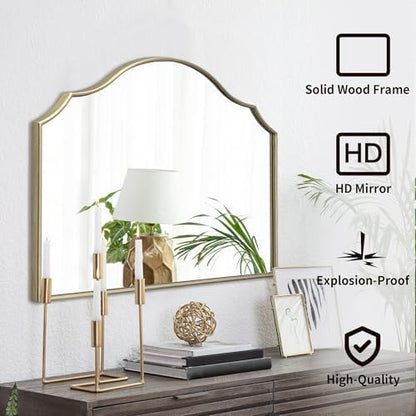 Besdomus Gold Wooden Vanity Mirror: 32"x24" Bathroom Mirrors for Over Sink