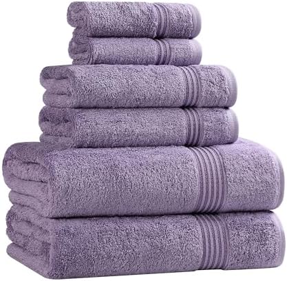 SUPERIOR Egyptian Cotton 6-Piece Towel Set, Bathroom Essentials, Towels for Bathroom, Apartment, Airbnb, Guest Bath, Face, Hand, Bath Towels, Washcloths, Absorbent, Fast Drying, Royal Purple