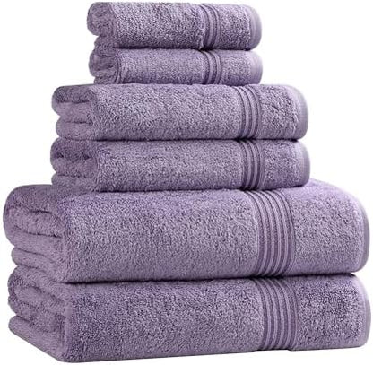 SUPERIOR Egyptian Cotton 6-Piece Towel Set, Bathroom Essentials, Towels for Bathroom, Apartment, Airbnb, Guest Bath, Face, Hand, Bath Towels, Washcloths, Absorbent, Fast Drying, Royal Purple