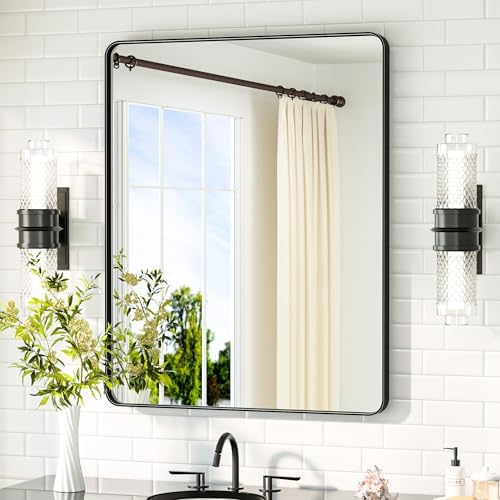 TETOTE Black Mirror 28 x 36 Matte Black Metal Framed Vanity Mirror, Tempered Glass, Wall Mounted for Bathroom, Entryway, Bedroom, Living Room(Horizontal/Vertical)