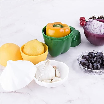 OUKEYI Onion, tomato, lemon, green pepper 4 PCS Vegetable and Fruit Storage Containers for Fridge,，Reusable SiliconeRefrigerator Box Storage Bowls Saver Holder Keeper