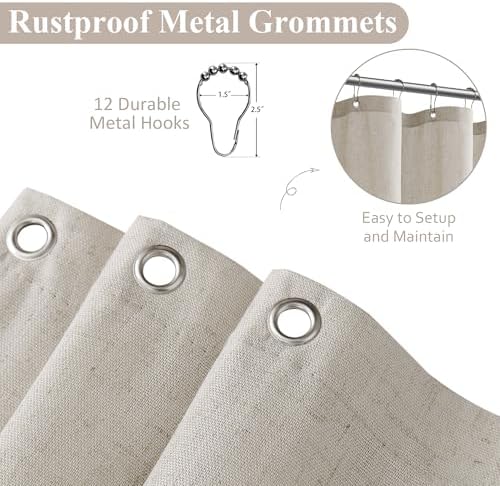Naturoom Linen Shower Curtain 78 Inch Long for Bathroom Apricot 1 Panel