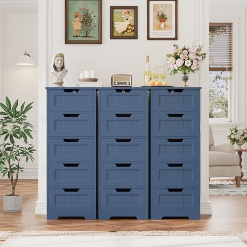 FOTOSOK Bathroom Cabinet, Bathroom Storage Cabinet with 5 Drawers, Blue