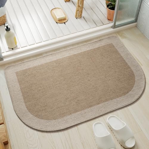YDKGL Half Circle Bath Mat, Non Slip Thin Bathroom Rugs, Brown 20x31