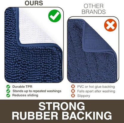 Neater Home Plush Bathroom Rugs 24x17 Thick Chenille Quick Dry Microfiber Absorbent Bath Mat, Soft Bath Rugs, Machine Washable Bathroom Floor Mat for Tub Shower Sink, Home Decor Accessories, Navy