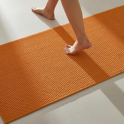 TYUU Bathroom Runner Rugs, Long Bath Mat Runner Washable Thin Quick Dry Low Pile Bathroom Runner Rugs Non Slip, Orange 24"x70"