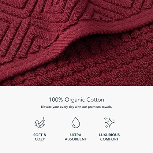 Texere 100% Organic Cotton Diamond Jacquard 700 GSM Luxury Bath Towel Sets - Ultra Soft and Absorbent Hotel and Spa Quality (Diamond, Merlot, 2 Bath & 2 Hand Towels)