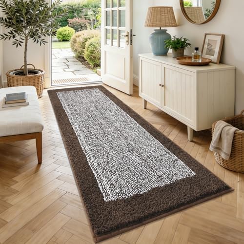 70x24 Long Bathroom Rugs Non Slip Washable, Soft Absorbent Bath Mat Brown