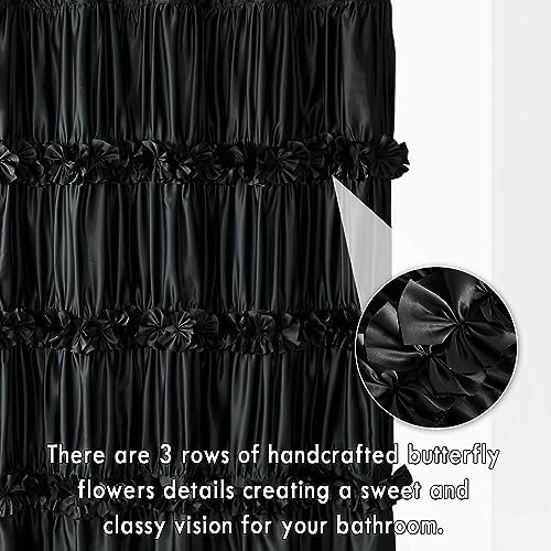 Homechoice Decor Black Ruffle Shower Curtain 72" W x 84" H
