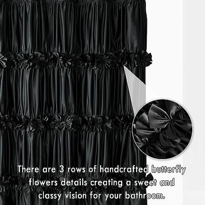 Homechoice Decor Black Ruffle Shower Curtain 72" W x 84" H
