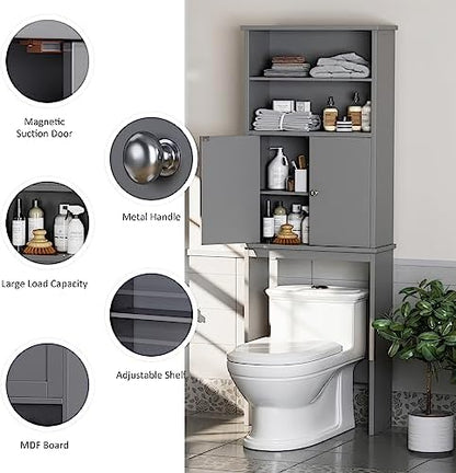 Over the Toilet Storage Cabinet, 75 in Bathroom Cabinet, Grey