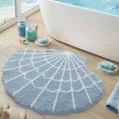 DEXI Cute Seashell Bath Mat, Coastal Scallop Bathroom Rug, 31x24 Blue