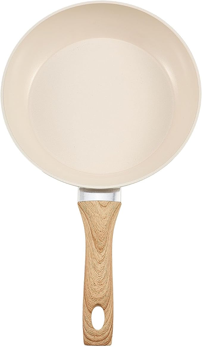 VEVOR Frying Pan Skillet, Aluminum Egg Fry Pans, 3 Piece (8, 9.5, 11 in), Nonsitck Ceramic Heavy-Duty Skillets with Heat-Resistant Handle, Chef's Kitchen Cookware for Gas, Electric, Induction, Beige