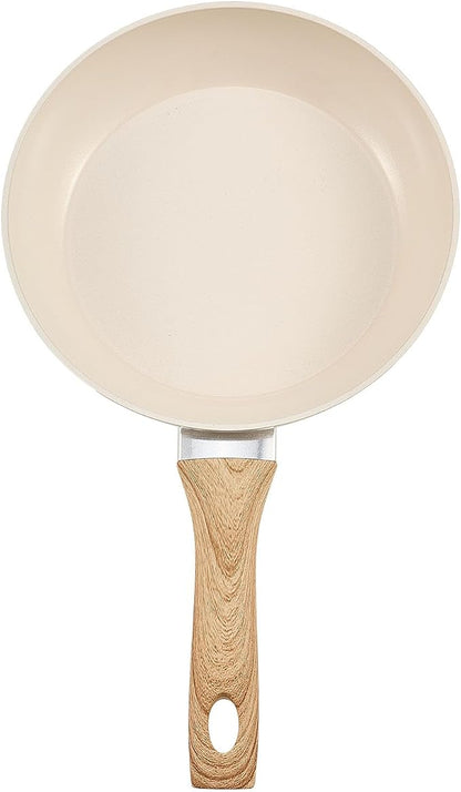 VEVOR Frying Pan Skillet, Aluminum Egg Fry Pans, 3 Piece (8, 9.5, 11 in), Nonsitck Ceramic Heavy-Duty Skillets with Heat-Resistant Handle, Chef's Kitchen Cookware for Gas, Electric, Induction, Beige