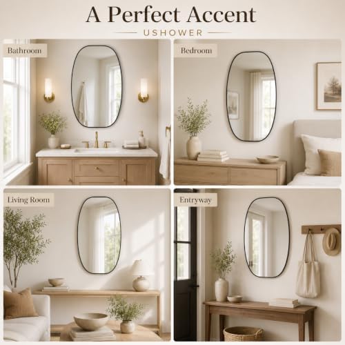 USHOWER Black Oval Bathroom Mirrors 30x48 Inch