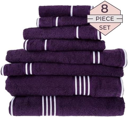 Lavish Home Bathroom Towels Set, Bathroom Essentials, Eggplant, Set of 8
