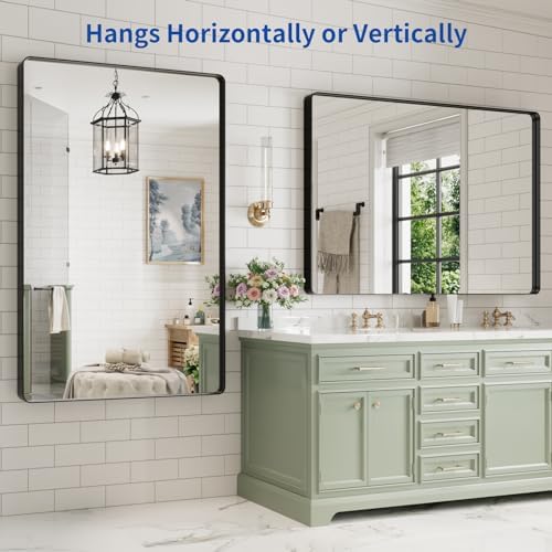 WEER Black Bathroom Vanity Mirror 60X40 Inch