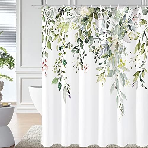 Gibelle Sage Green Eucalyptus Shower Curtain, Floral Print, 108x72