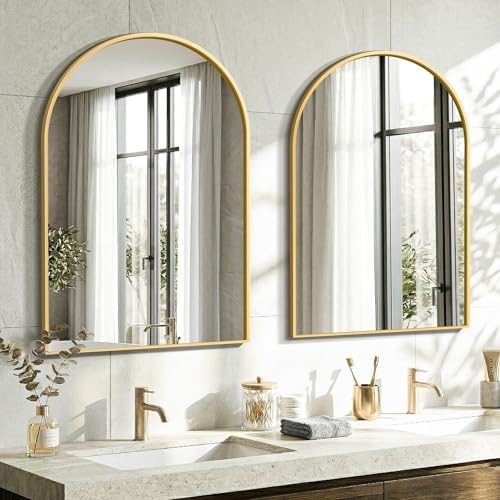 AMOISE Arched Bathroom Mirror for wall, 2 Pack 30"x20" Vanity Mirror, Gold