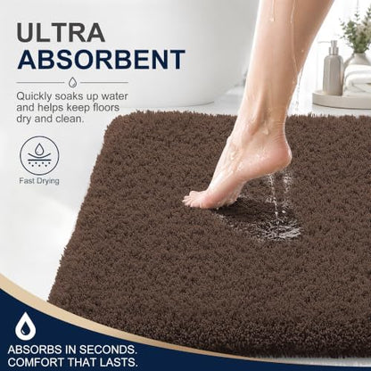 OLANLY Microfiber Bathroom Runner Rugs 47x17, Ultra Soft Bath Mat, Brown