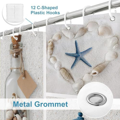 Beach Extra Long Shower Curtain Modern Ocean Nautical Summer Theme Fabric Nature Summer Bathroom Decor Sets with Grommets and Hooks 72 W x 84 H Inches Blue and White