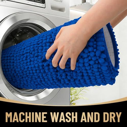 OLANLY Thick Chenille Absorbent Bathroom Rugs Mat 36x24, Royal Blue