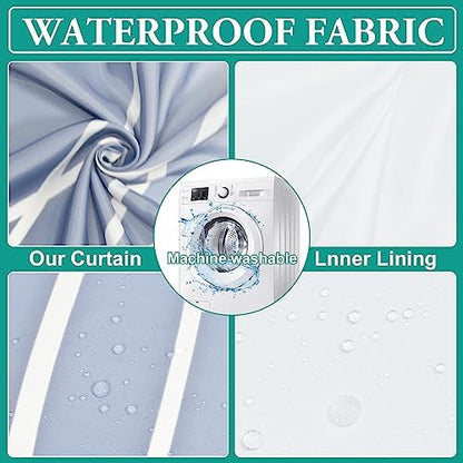 LXBNI No Hook Shower Curtain with Liner, Ombre Blue, 71 x 86 Inch