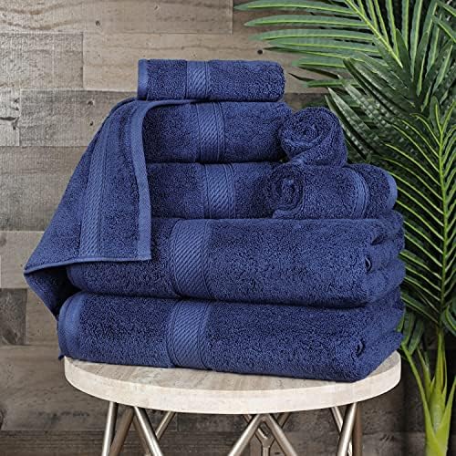 SUPERIOR Egyptian Cotton Ultra Plush & Absorbent, 8 Piece Set, Navy Blue