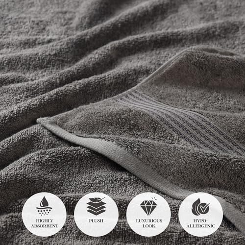 SUPERIOR Egyptian Cotton Bath Towel Set, Home Bathroom Towels, Master, Guest Bath, Decor Essentials, Quick Dry, Absorbent, Large Body Towels, Spa, Hotel, Resort, Adult, Kids, Set of 2, Charcoal