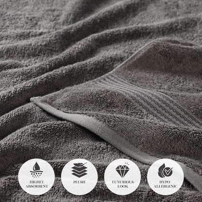 SUPERIOR Egyptian Cotton Bath Towel Set, Home Bathroom Towels, Master, Guest Bath, Decor Essentials, Quick Dry, Absorbent, Large Body Towels, Spa, Hotel, Resort, Adult, Kids, Set of 2, Charcoal