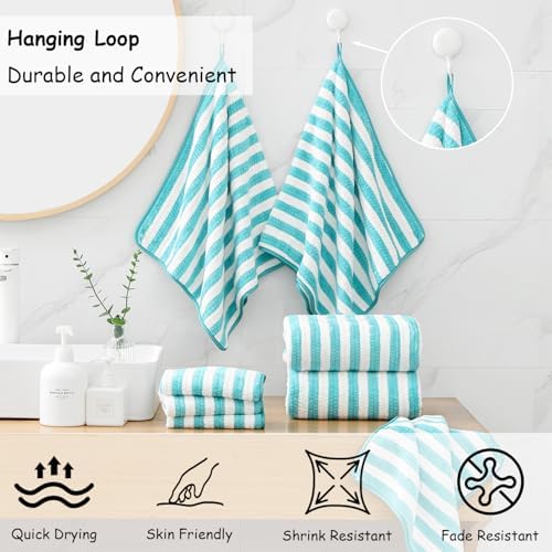 4 Pcs Turquoise Large Stripe Bath Sheets 35"x70" Extra Large Bath Towels Oversized Cabana Stripe Jumbo Towels for Bathroom Soft Highly Absorbent Quick Dry Beach Chair Towels for Hotel and Spa