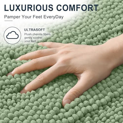 Smiry Thick Chenille Bathroom Runner Rugs 59x20, Soft Bath Mat, Sage Green