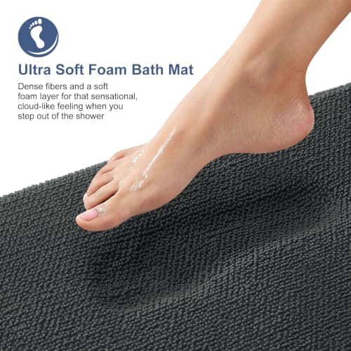OLANLY Thick Memory Foam Bathroom Rugs 32x20, Absorbent Bath Mat, Dark Grey