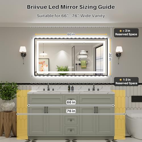60x30 Inch LED Bathroom Mirror with Black Frame, Backlit & Front Lit