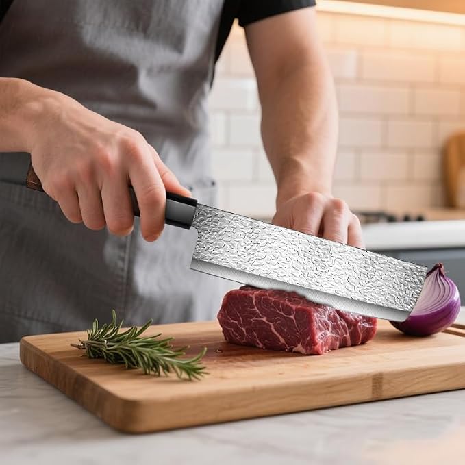 Chef Knife,12" Professional Kitchen Knife for Cooking,Made of Stainless Steel,Ultra Sharp for Cutting food,with Ergonomic Handle,for Home & Restaurant Brown