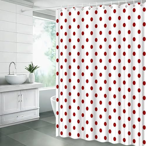 Polka Dot Shower Curtain Red White Retro Spot Vintage Fabric Decorative Bathroom Curtains with Hooks,70" Wx75 H