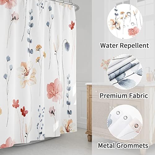 Gibelle Coral Beige Watercolor Floral Fabric Shower Curtain, 72x90