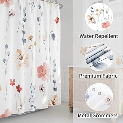 Gibelle Coral Beige Watercolor Floral Fabric Shower Curtain, 72x90
