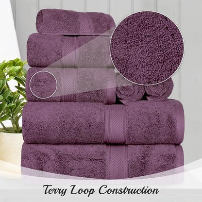 Superior Egyptian Cotton 800 GSM Plush & Absorbent, 9 Piece Set, Plum