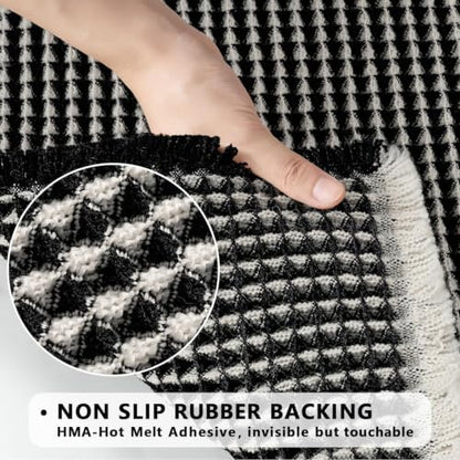 MIULEE Set of 2 Waffle Bathroom Rugs Boho Bath Mat Black&Cream 17x24 Inch